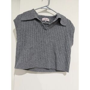 Willow & Wind Grey Ribbed Collared Sweater Vest Sleeveless Crop Top Size S